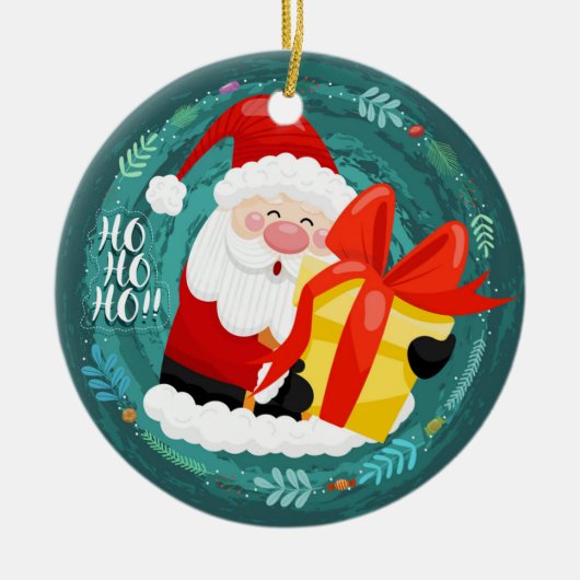 Kerstman Kerstversiering - Ho Ho Gift Keramisch Ornament (Voorkant)