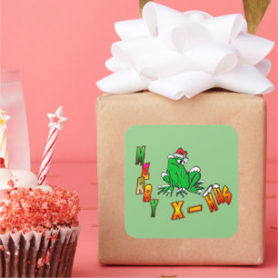 Kerstman kikker Vrolijke Kerstmis Cust. Sticker