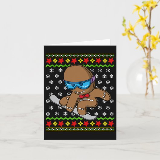 Kerstman Kinder Gingerbrood Man Snowboarding Snowb Kaart (Gele Bloem)