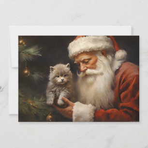 Kerstman Kitten Kat Prettig Kerstfeest Feestdagenkaart