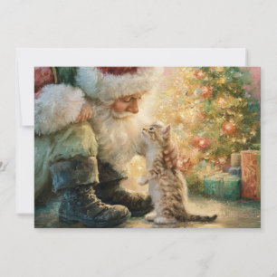 Kerstman Kitten Kerstmis Vintage  Feestdagenkaart