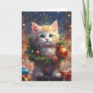 Kerstman Kleine Helper Mooie Kittens Vakantie Kuns Feestdagen Kaart