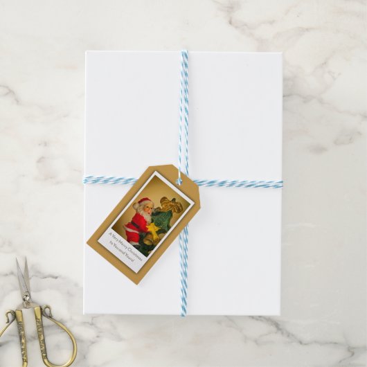 Kerstman Klimmen de Kerstboom, Custom Cadeaulabel (Met Touw)