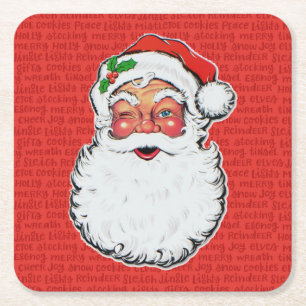 Kerstman Knikkert Klassiek Kerstpatroon 6 Vierkante Kartonnen Onderzetter