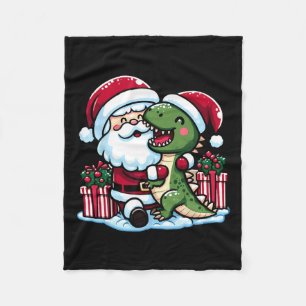 Kerstman knuffelen T Rex dinosaurus in Santa Ha Fleece Deken