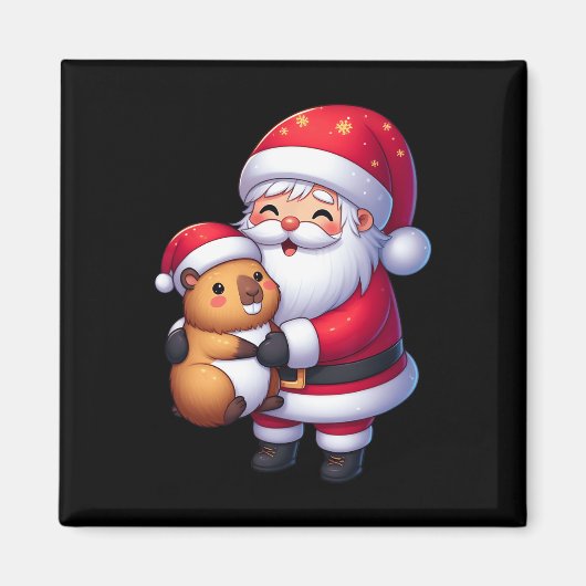 Kerstman knuffelt Capybara Grappige kerst Matching Magneet (Voorkant)