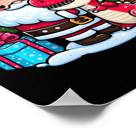 Kerstman Knuffelt T Rex Dinosaurus Kerstmis Matchi Poster (Hoek)