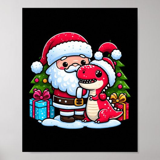 Kerstman Knuffelt T Rex Dinosaurus Kerstmis Matchi Poster (Voorkant)
