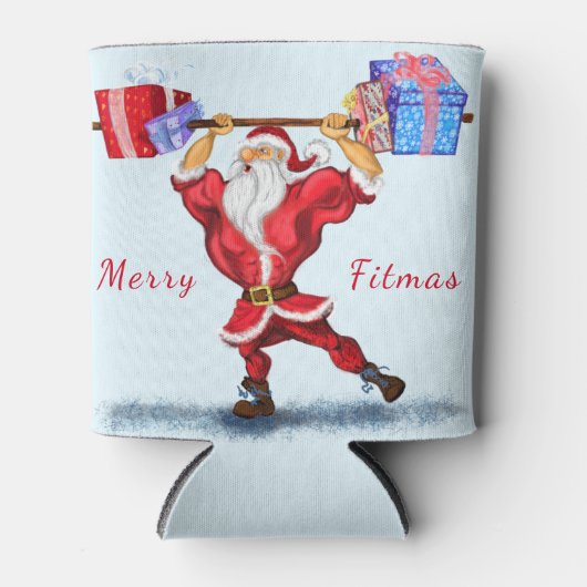 Kerstman Koelbox Bodybuilder kerstman met cadeaus Blikjeskoeler (Voorkant)