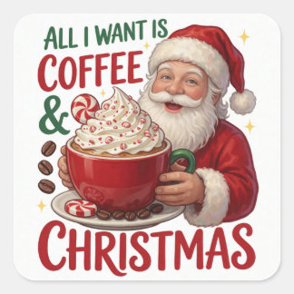 Kerstman Koffie Kerst Ochtend Kerstvreugde Vierkante Sticker