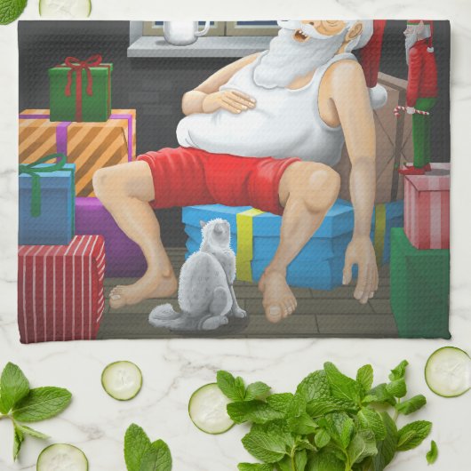 Kerstman Koffietijd Theedoek (Gevouwen)