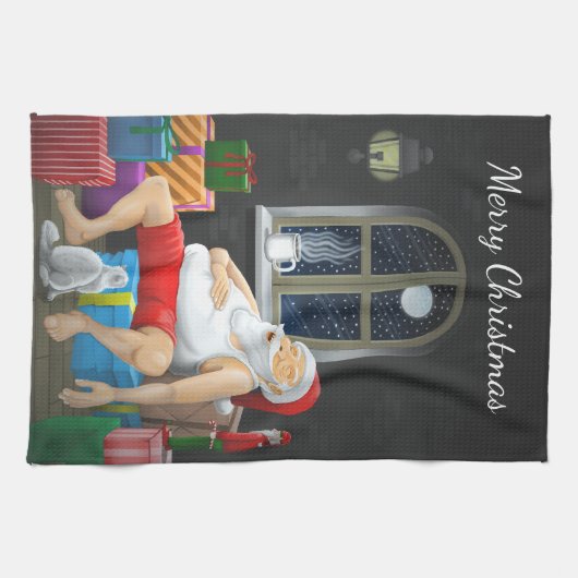 Kerstman Koffietijd Theedoek (Horizontaal)