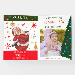 Kerstman komt elke leeftijd Baby Foto 1e Verjaarda Spandoek