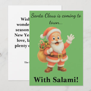 Kerstman komt naar de stad.. Met Salami! Feestdagenkaart