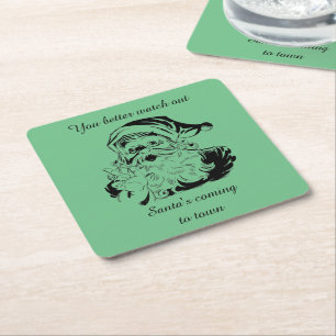  kerstman komt naar de stad vierkante kartonnen onderzetter