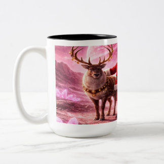 Kerstman komt op de Roze Planeet Tweekleurige Koffiemok