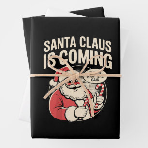 Kerstman komt Ze zei Grappig Kerstmis Xmas Inpakpapier Vel