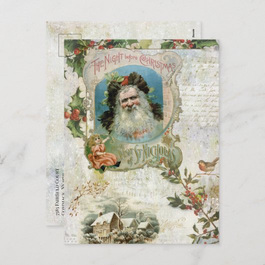 Kerstman, landschap in Robuust en muziek Feestdagenkaart (Voorkant / Achterkant)