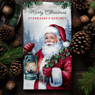 Kerstman Lantaarn Gepersonaliseerde Kerst Theedoek