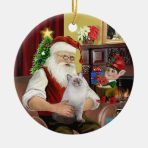 Kerstman - Lapjeskat (blauwe seal point) Keramisch Ornament