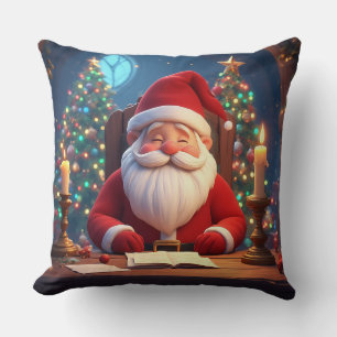 Kerstman leest een boek bij kaarslicht kussen
