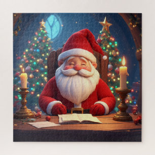 Kerstman leest een boek bij kaarslicht legpuzzel