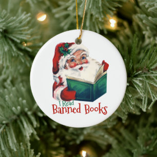 Kerstman leest verboden boeken keramisch ornament