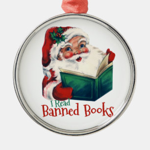 Kerstman leest verboden boeken metalen ornament