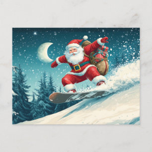 Kerstman levert kerstcadeaus op een snowboard feestdagenkaart