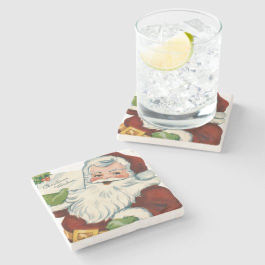 kerstman levert kerstwensen stenen onderzetter (Zijkant)