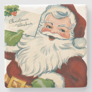 kerstman levert kerstwensen stenen onderzetter