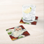  kerstman levert kerstwensen vierkante kartonnen onderzetter (Insitu)