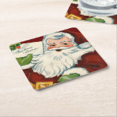  kerstman levert kerstwensen vierkante kartonnen onderzetter (Schuin)