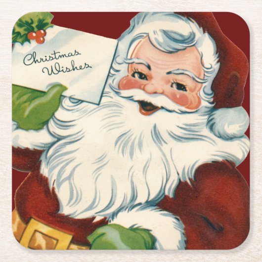  kerstman levert kerstwensen vierkante kartonnen onderzetter (Voorkant)