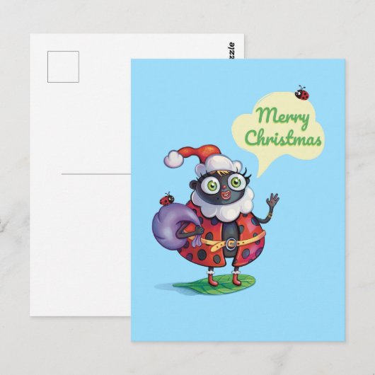 Kerstman Lieveheersbeestje Kerstmis Briefkaart (Voorkant / Achterkant)