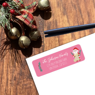 Kerstman lijst met roze vakantie retour adres labe etiket