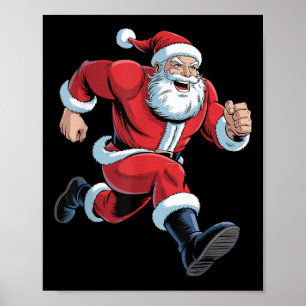 Kerstman loopt grappig Kerstmis veldlopen XC hardl Poster