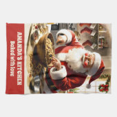 Kerstman maakt fruitcake gepersonaliseerde kerst theedoek (Horizontaal)