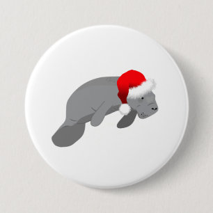 Kerstman Manatee Funny Zee Koe met Santa Hat Ronde Button 7,6 Cm