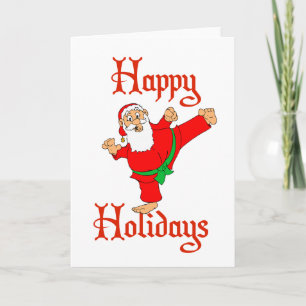 Kerstman Martial Artist Karate Kerst Feestdagen Kaart