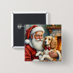 Kerstman met Afghaanse hond Kerstmis Vierkante Button 5,1 Cm