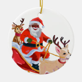 Kerstman met afro en vrienden keramisch ornament