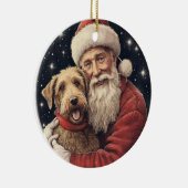kerstman met Airedale kerst Keramisch Ornament (Rechts)