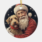 kerstman met Airedale kerst Keramisch Ornament (Voorkant)