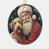 kerstman met Airedale kerst Keramisch Ornament (Links)