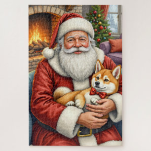 Kerstman met Akita Kerst Kunst Legpuzzel