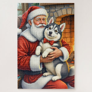 Kerstman met Alaskaanse Malamute Kerst Kunst Legpuzzel