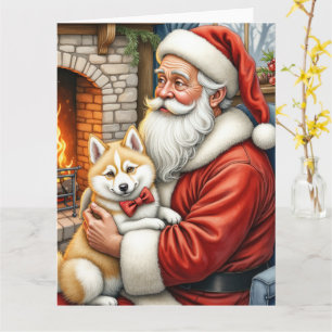 Kerstman met Amerikaanse Eskimo Kerst Kunst Kaart