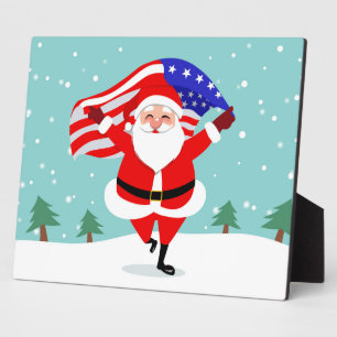 Kerstman met Amerikaanse vlag Fotoplaat