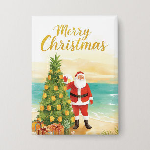 Kerstman met ananas kerstboom button